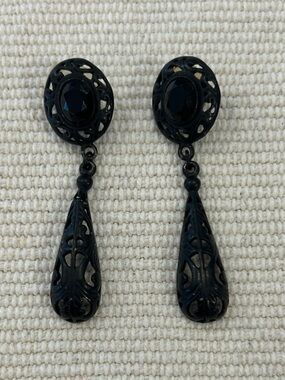 Black Filigree Drop Earrings - Elegant Women's Jewelry